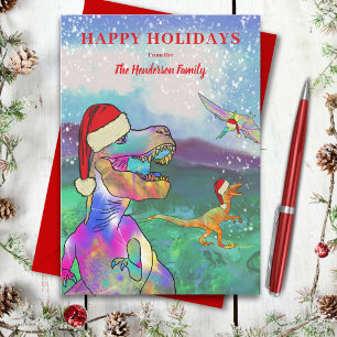 Kerstmis Dinosaurus T-Rex Santa Feestdagenkaart