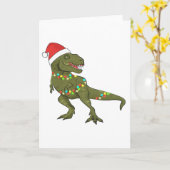 Kerstmis Dinosaurus T-Rex Santa Wenskaart Kaart (Gele Bloem)