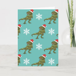 Kerstmis Dinosaurus T-Rex Santa Wenskaart Kaart