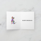 Kerstmis Dinosaurus T Rex Sinterklaas Gepersonalis Kaart (Binnen)