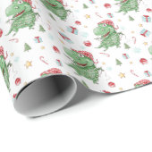 Kerstmis Dinosaurus T-Rex Vakantie Cadeaupapier (Rol Hoek)