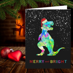 Kerstmis Dinosaurus T-Rex Vrolijk en Stralend Feestdagen Kaart