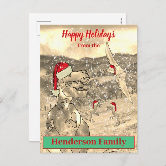 Kerstmis Dinosaurussen Grappige T Rex Kerstman Fam Feestdagenkaart (Voorkant / Achterkant)