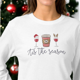 Kerstmis Dit Het Seizoen Rode Wijn Monogram Koffie T-shirt