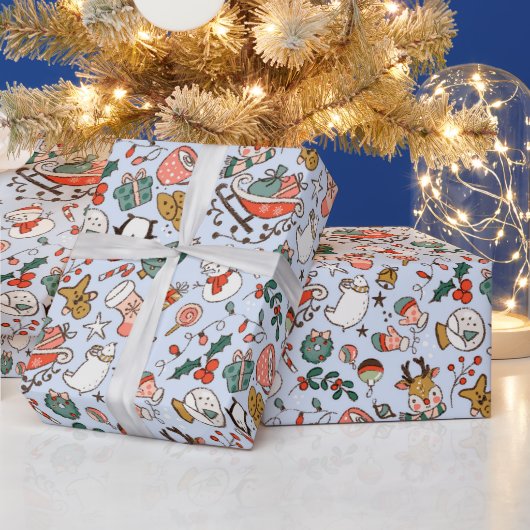 Kerstmis Ditsy Doodles Cadeaupapier (Feestdagen)