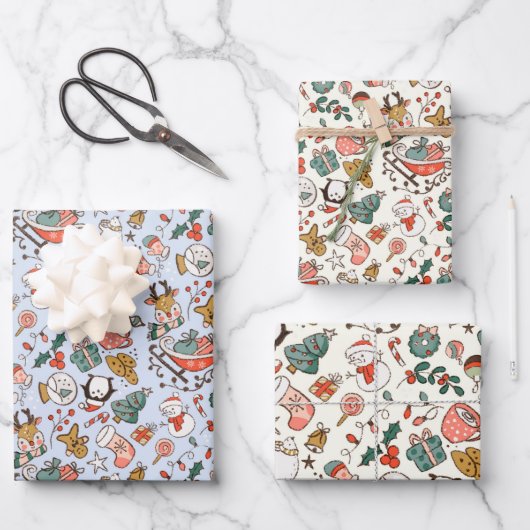 Kerstmis Ditsy Doodles Inpakpapier Vel (Voorkant)