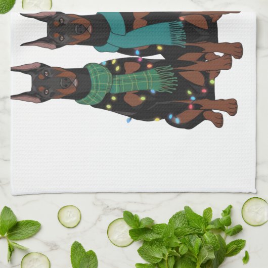 Kerstmis Dobermann Liefhebber Hond Moeder Vakantie Theedoek (Gevouwen)