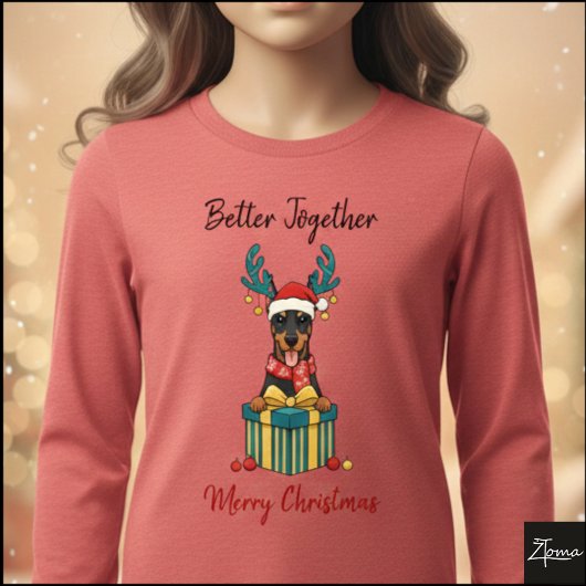 Kerstmis Dobermann Rendier Sjaal Cadeau Grafisch Tri-Blend Shirt
