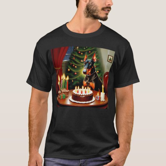 Kerstmis Dobermann T-shirt (Voorkant)