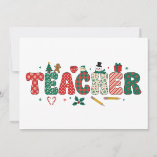 Kerstmis Docent Geruite Letters Potlood Peperkoek Kaart