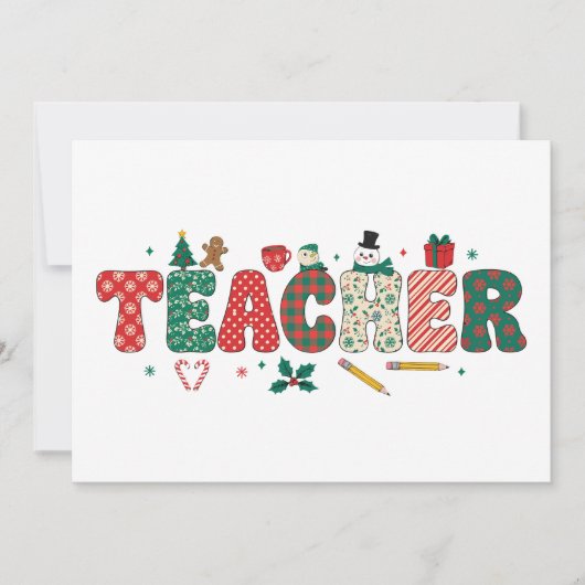 Kerstmis Docent Geruite Letters Potlood Peperkoek Kaart (Voorkant)