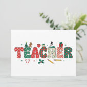 Kerstmis Docent Geruite Letters Potlood Peperkoek Kaart (Staand voorkant)