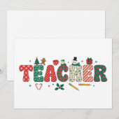 Kerstmis Docent Geruite Letters Potlood Peperkoek Kaart (Voorkant / Achterkant)