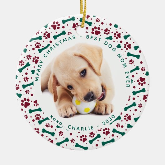 Kerstmis - DOG MOM - Persoonlijke kaartenfoto Keramisch Ornament (Voorkant)