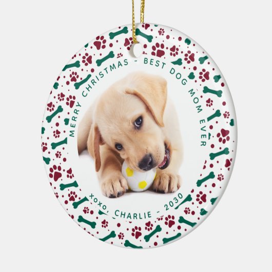 Kerstmis - DOG MOM - Persoonlijke kaartenfoto Keramisch Ornament (Links)