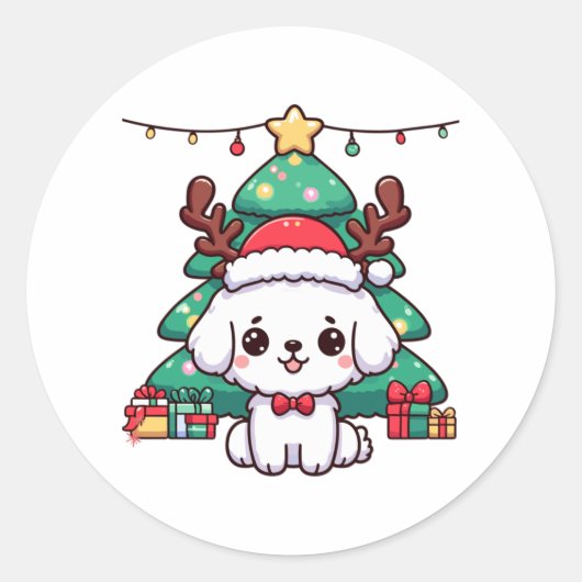 Kerstmis Doggy - Kerstmis puppy Ronde Sticker (Voorkant)