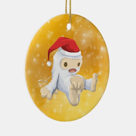 Kerstmis: Doll met Gold Bokeh-achtergrond Keramisch Ornament (Rechts)