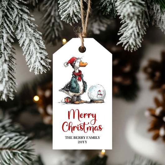 Kerstmis Domme Gans Grappige Cartoon Cadeaubijslui Cadeaulabel