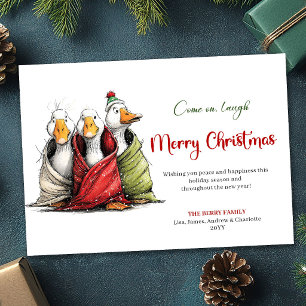 Kerstmis Domme Ganzen Grappige Speelse Wenskaart Feestdagenkaart