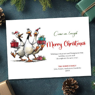 Kerstmis Domme Ganzen Speelse Whimsy Wenskaart Feestdagenkaart
