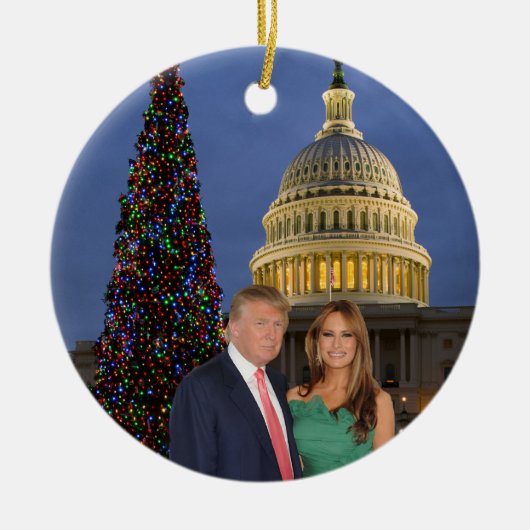 Kerstmis: Donald en Melania Keramisch Ornament (Voorkant)