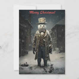 Kerstmis Donkere Sneeuwman Feestdagenkaart