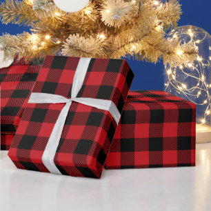 Kerstmis donkerrood en zwart Buffalo geruit Cadeaupapier