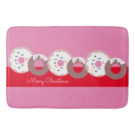 Kerstmis Donuts Strooiballen Bakkerij Roze Rood Badmat (Voorkant)