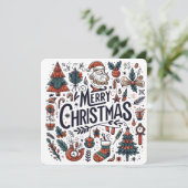 Kerstmis Doodle Kunst Viering Kaart (Staand voorkant)