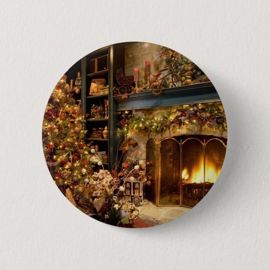 Kerstmis door de haard ronde button 5,7 cm (Voorkant)
