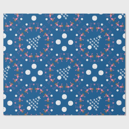 Kerstmis door de Shore Flamingo in de Seashells Na Cadeaupapier (Vlak)