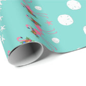 Kerstmis door de Shore Flamingo in Seashells Cadeaupapier (Rol Hoek)