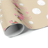 Kerstmis door de Shore Flamingo in Seashells Cadeaupapier (Rol Hoek)