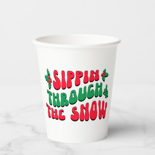 Kerstmis door de sneeuwnende winter papieren bekers (Voorkant)