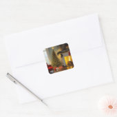 Kerstmis door het vuur vierkante sticker (Envelop)