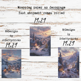 Kerstmis Dorp Besneeuwde Straten Decoupage Inpakpapier Vel