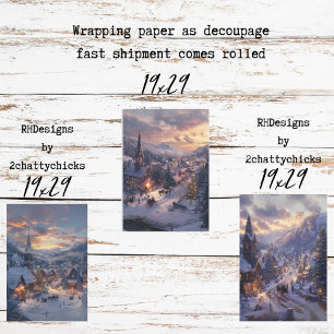 Kerstmis Dorp Besneeuwde Straten Decoupage Inpakpapier Vel