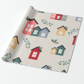 Kerstmis dorp Cute Festive Vakantie Cadeaupapier (Uitgerold)