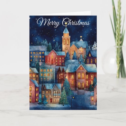 Kerstmis dorp feestdagen kaart (Voorkant)