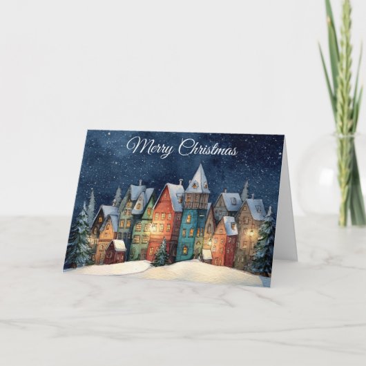 Kerstmis dorp feestdagen kaart (Voorkant)