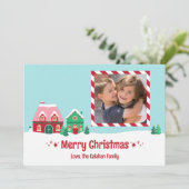 Kerstmis dorp gepersonaliseerde foto kaart (Staand voorkant)