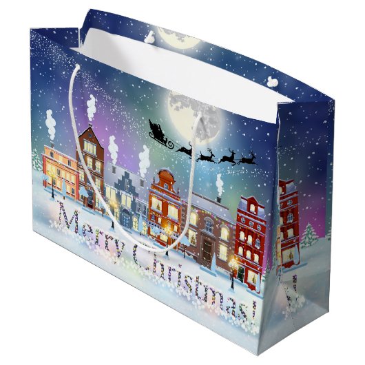 Kerstmis Dorp Kerstman en slee Groot Cadeauzakje (Achterkant Gekanteld)