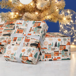Kerstmis dorp Midden-Jaren 50 stijl Cadeaupapier