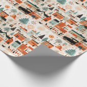 Kerstmis dorp Midden-Jaren 50 stijl Cadeaupapier (Hoek)