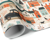 Kerstmis dorp Midden-Jaren 50 stijl Cadeaupapier (Rol Hoek)