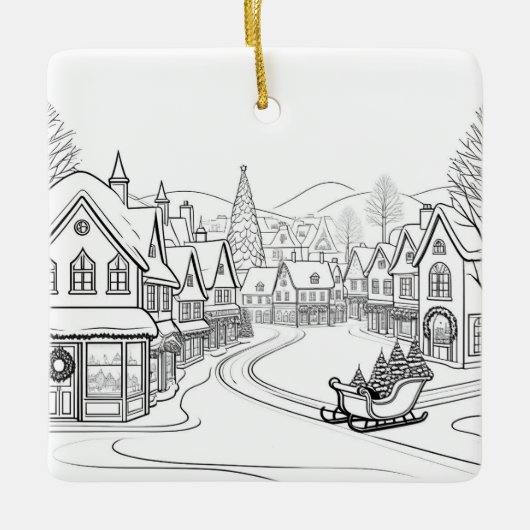 Kerstmis Dorp Sneeuw Scene Persoonlijk Keramisch Ornament (Voorkant)