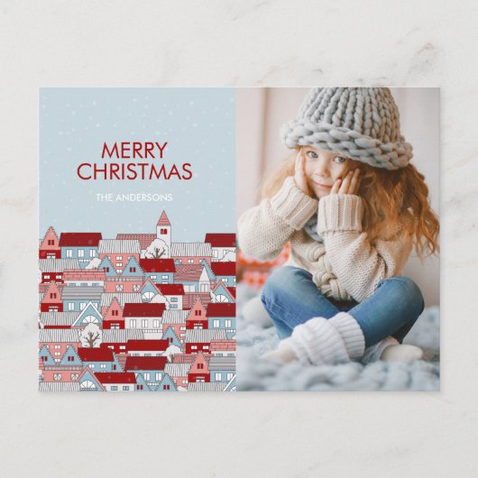 Kerstmis dorp vakantie foto kerstkaart feestdagenkaart (Voorkant)