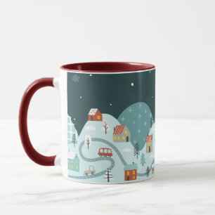 Kerstmis Dorp Winter Auto's Mok