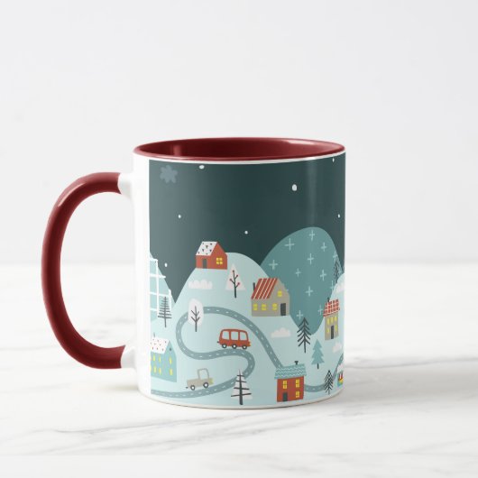 Kerstmis Dorp Winter Auto's Mok (Links)