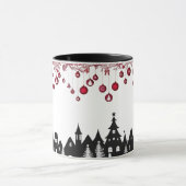 Kerstmis Dorps Silhouet – Rode Ornamenten Mok (Midden)